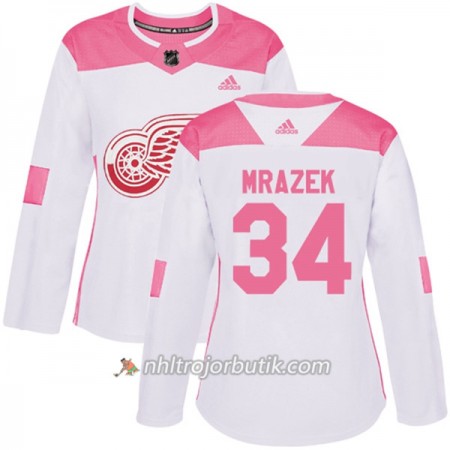 Dame Ishockey Detroit Red Wings Tröja Petr Mrazek 34 Adidas 2017-2018 Vit Rosa Fashion Authentic